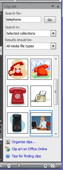 Click on Go again to search again for clips related to telephone Practice Exercise 6.2: Locate and Download ClipArt 1.