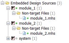 Working with Sources in Project Mode Generating Targets When you exit the XPS tool, the top-level project design file (.xmp extension) and the Microprocessor Hardware Specification file (.