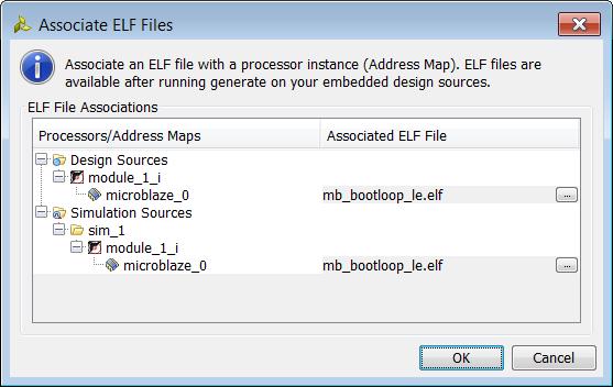 Working with Sources in Project Mode X-Ref Target - Figure 3-27 The ELF file populates the Block RAMs specified in the BMM file.