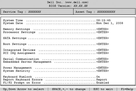 System Setup Options Main Screen Figure 2-1. Main System Setup Program Screen NOTE: The options for the System Setup program change based on the system configuration.