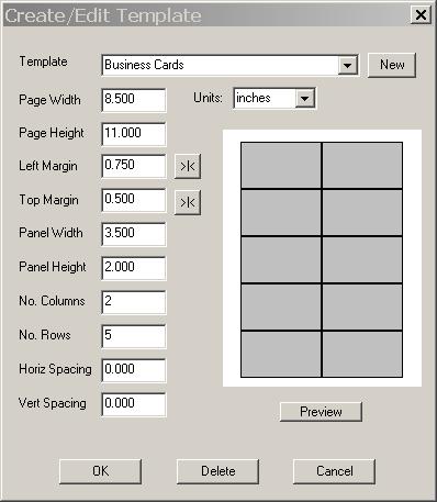 Creating Custom Templates You can create your own gridded templates. These templates can be used with perforated stock (such as business cards and labels) or to simply create your own layouts.