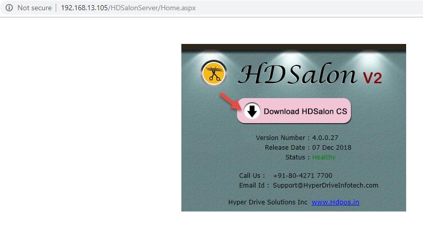 16. Open a web browser such as Google Chrome or Mozilla Firefox, and navigate to the client download page: http://<your server s ip address>/hdsalonserver/home.aspx For e.g., http://192.168.13.
