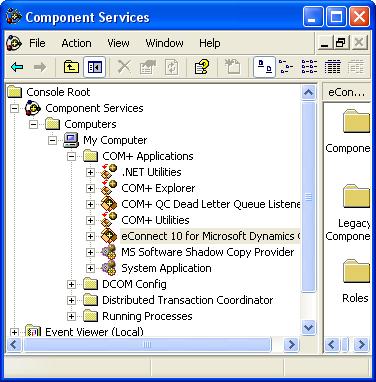 CHAPTER 5 MIGRATION TROUBLESHOOTING 1. Open the Component Services. (Control Panel >> Administrative Tools >> Component Services) 2. Select econnect <release number> for Microsoft Dynamics GP.