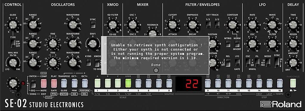 Once your configuration completed, click the done button at the bottom of the view. An attempt is immediately made to retrieve the synth configuration data.