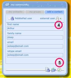 4. Click external user at the top right of the contact panel, then complete your recipient s contact details in the text fields provided; first name, family name,