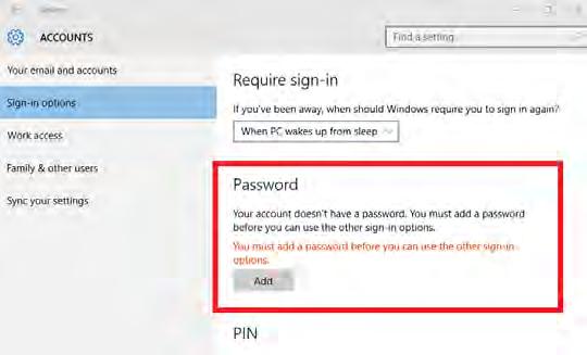 42 - Fingerprint Reader F INGERPRINT READER In addition to using an account password or PIN to sign in to Windows apps and services, you can also use the fingerprint reader to sign-in and unlock your