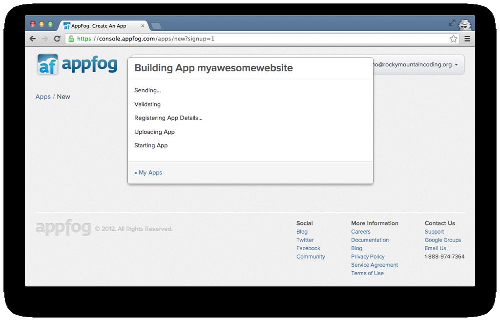 AppFog will start setting up your
