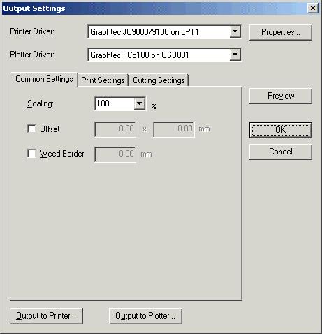 4.5 Output Settings Window This is displayed when Output Settings is selected in the File menu. 4.5.1 Items Always Displayed Printer Driver Displays all of the printer drivers installed on Windows.