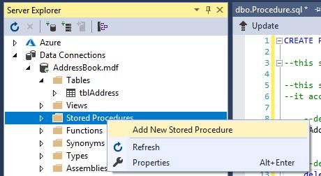 Creating the Delete Stored Procedure Once the table has been created we need to add the delete stored procedure to make sure that we can delete records.