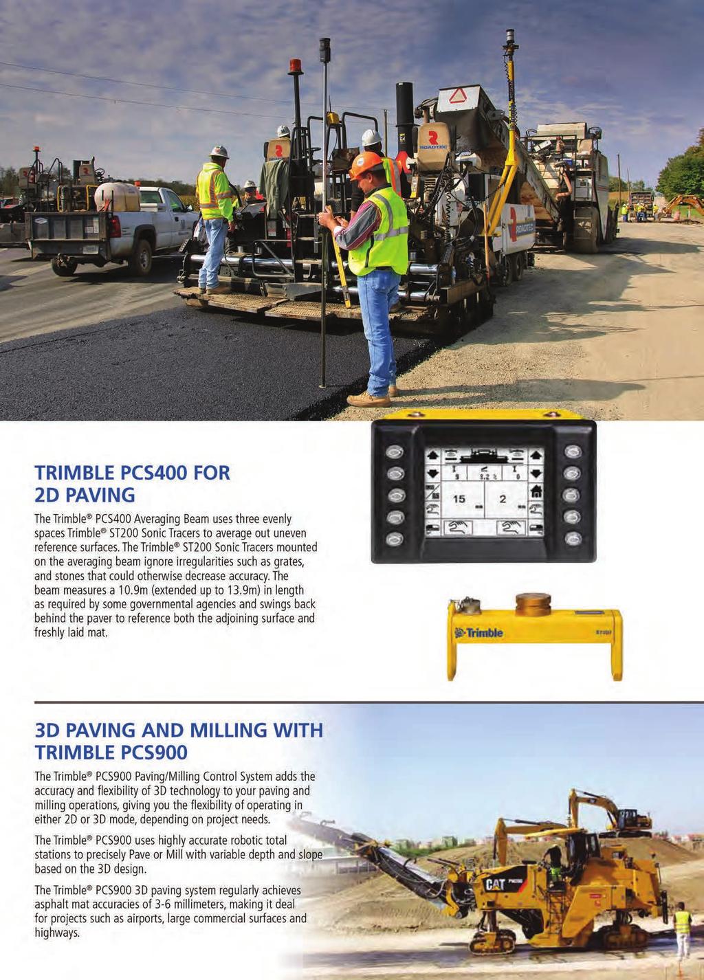 2D/3D PAVING CONTROL SYSTEMS FOR PAVERS AND MILLING OPERATIONS TRIMBLE PCS400 FOR 2D PAVING The Trimble PCS400 Averaging Beam uses three evenly spaced Trimble ST200 Sonic Tracers to average out
