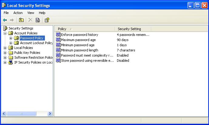 3. Double click each item in the right pane to set its value. Below are some recommended settings: 4. When you are finished, close the Local Security Settings window. 5.