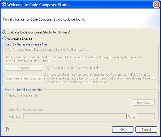 2. If this is the first time you have run Code Composer Studio IDE, a dialog box may appear like the one shown below.