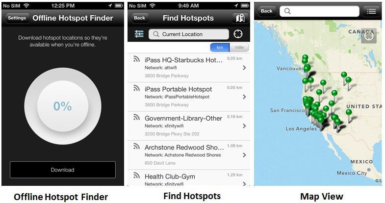 Using Open Mobile To use the Offline Hotspot Finder: 1. Before using the Offline Hotspot Finder, you must download a hotspot list as shown above. 2. Tap on the Find Hotspots option on the dashboard.