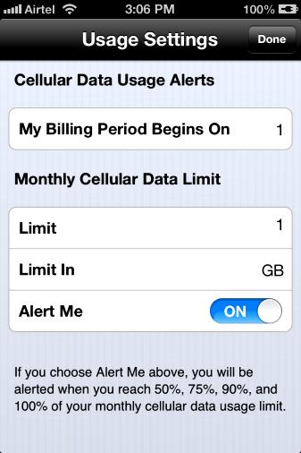 Tap the My Billing Period Begins On button and enter the first calendar day of your billing period. 3.