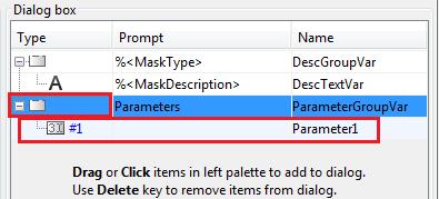 Creation of a Mask Click on Parameters & Dialog Drag Edit icon from Controls panel into Parameters folder in Dialog box New line