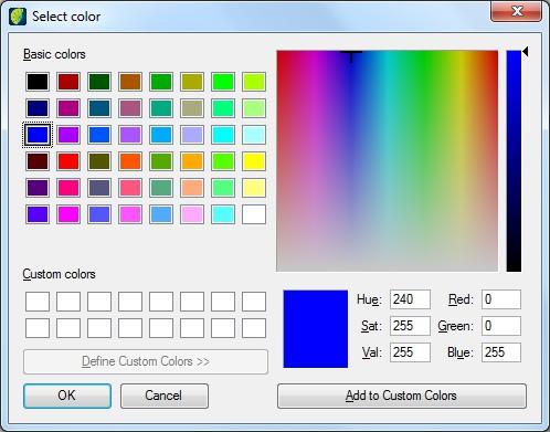 Chapter Appendix B Defining Colors There are three ways to define colors in the Select Color interface: clicking directly in one of the Basic Colors clicking anywhere on the color gradient and, if