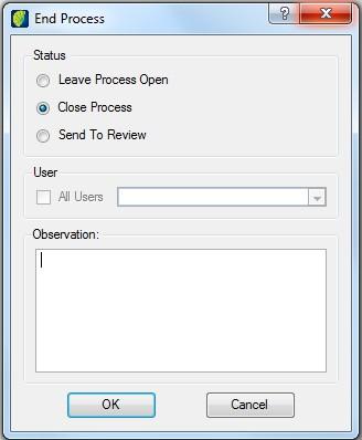 However, there are different status that can be attributed to a task when closing processes. Click on the icon or go to the menu PROCESS PROCESS CONTROL.
