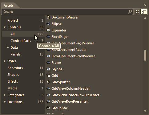 CHAPTER 4 CONTROLS, LAYOUTS, AND BEHAVIORS When you want to see the full set of UI controls, access the Assets panel (or the Assets library, located on your Tools panel).