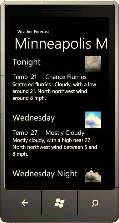 CHAPTER 7 DESIGNING FOR WINDOWS PHONE 7 Figure 7 39. Quite warm for this time of year, thank you very much!