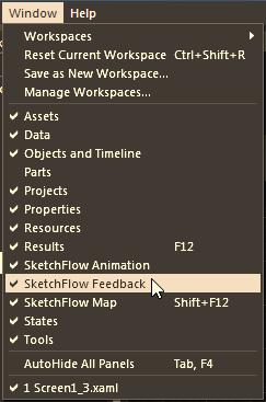 Blend IDE, you first must activate the SketchFlow Feedback option, located under the Window menu (see Figure 8