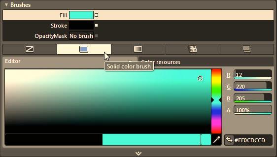 CHAPTER 2 VECTOR GRAPHICS AND OBJECT RESOURCES Figure 2 13. Configuring a solid-colored brush Be sure you take a moment or two to tinker with the various aspects of this solid-colored brush editor.