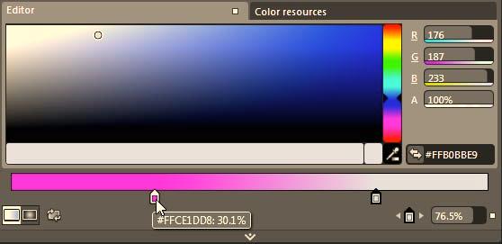 the thumb-slider controls mounted on either end of the gradient stop editor. If you click either thumb, you can change the color to use for that portion of the gradient using the color selector.