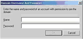 Result: The Domain Username And Password window appears. 10. Type the username and password from the user account on the Domain Controller that has remote access privileges.