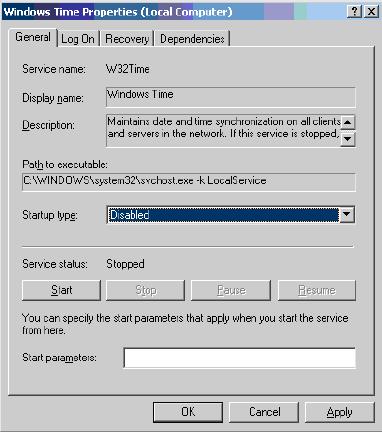 Configuring the Avaya CallPilot server software b. When the Service stops, right-click on Windows Time and select Properties > General tab.