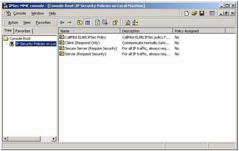 On the right pane of the console, a new row named CallPilot ELAN IPSec Policy is created.