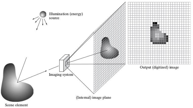 Imaging process The sensor array, coincident with the focal plane of the lens, produces