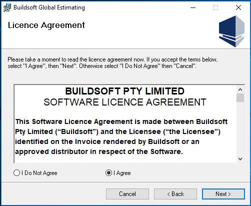 9. Please read the Buildsoft Licence Agreement before selecting I agree.