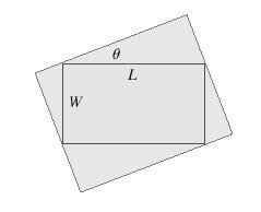 15 Find the maximum area of a rectangle that can be circumscribed about a given rectangle with length L = 2 and width W = 5. a. 2.5 b. 21.5 c. 4.5 d. 24.5 e. 25 f. 27.