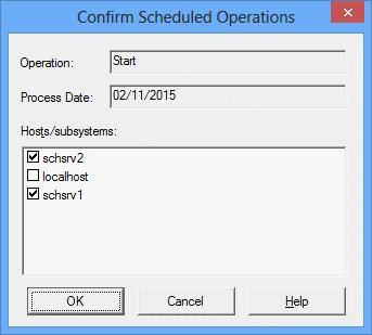 Figure 4.4 When a schedule server is selected: Hosts/subsystems When a host (schedule server) is selected for operation, the host name is displayed.