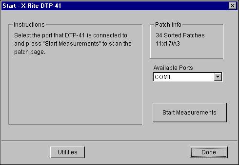 CALIBRATION 40 8 Click Measure. 9 If necessary, choose the appropriate COM port for the DTP41 from the Available Ports menu, and then click Start Measurements.