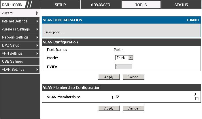 D-Link DSR Series Router Figure 7: Configuring VLAN membership for a port 2.