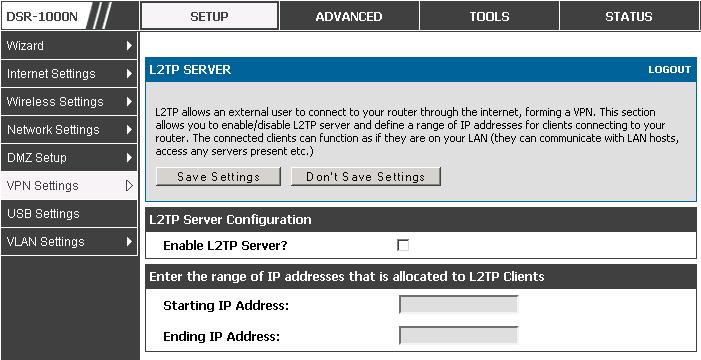User Manual your LAN to assign to LAN side VPN clients to allow the L2TP clients to establish