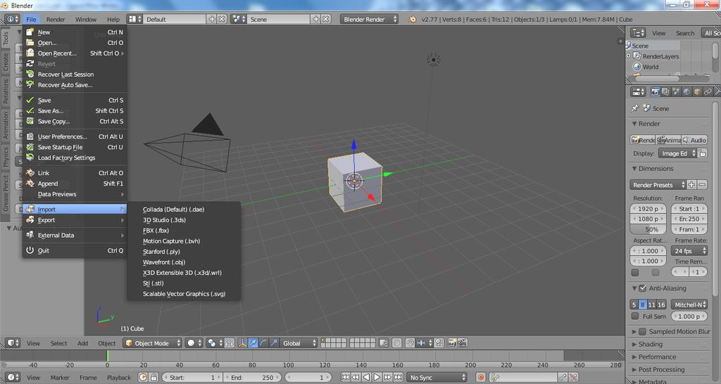 Chapter Chapter 11- The The Blender Blender Interface Interface Importing Objects (from other file formats) One of Blender s strong points is the program s ability to accept several generic types of