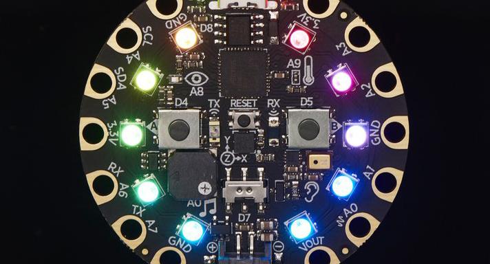 NeoPixels The Circuit Playground Express has ten RGB NeoPixel LEDs built in. They're located in a ring around the board, just inside the outer ring of alligator-clip-friendly pads.