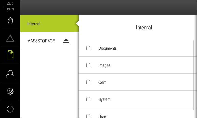 Basic operation User interface 3 Short description 1 2 Figure 10: File management menu 1 List of available storage locations 2 List of folders in the