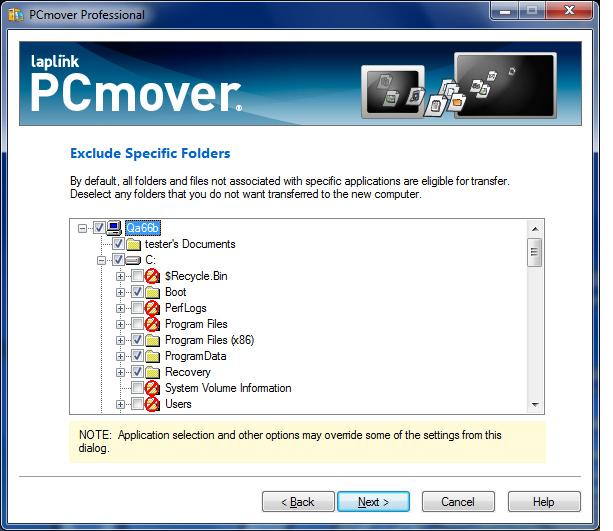 12 16. Select Drives 17. Exclude Specific Folders If the old PC contains more disk drives than the new PC, PCmover will create a folder for each drive that does not exist on the new PC.