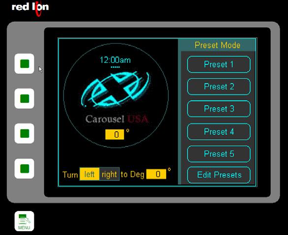 Preset Mode Preset Mode is used to position the turntable in one of five preset positions. These positions may be chosen or edited via HTML or the touchscreen.