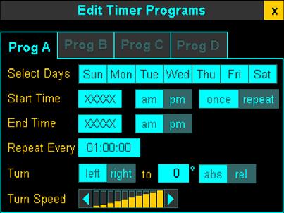 The Program Mode Screen shows the settings for all the programs at a glance. Pressing the Edit Program button opens a screen that allows each of the five programs to be edited.