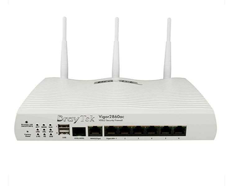 The DrayTek Vigor 2860ac includes all the same features as the 2060n such as VLAN tagging, Gigabit Ethernet, 3G failover and a 6 port Gigabit switch and WLAN AP management feature, for deployment of