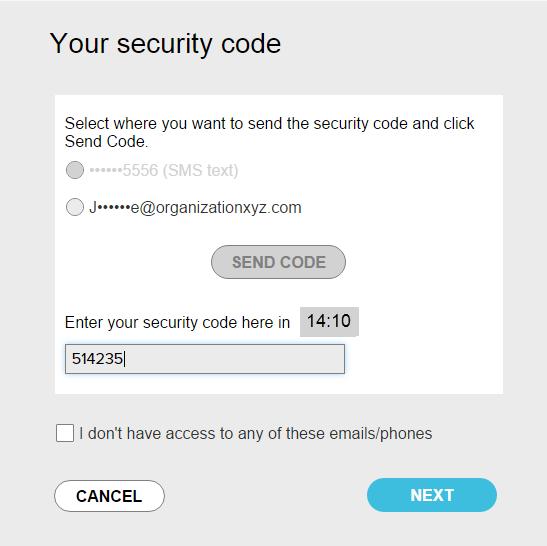 your organization, you can receive and enter a security code.
