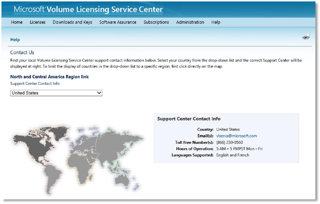 12 Microsoft Volume Licensing Service Center: License and Relationship Summary Information Getting help Select the Help link on the main navigation bar to view a drop-down menu with two options: See