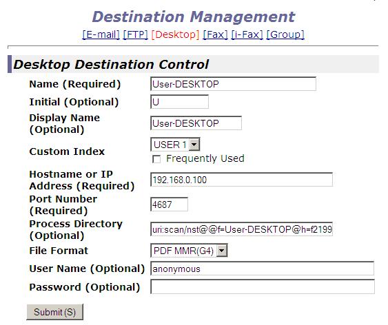 listed for the desired Desktop destination. 2.