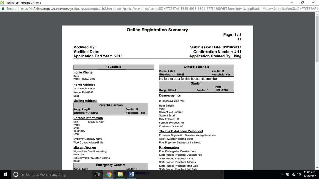 Screen 48: Registration application has been submitted. You can click the APPLICATION SUMMARY link to see or print the information you entered.
