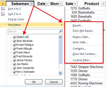 AUTOFILTER The AutoFilter option allows you to hide records in a list except those that meet certain criteria. The AutoFilter command places a drop-down menu at the top of each column in the list.