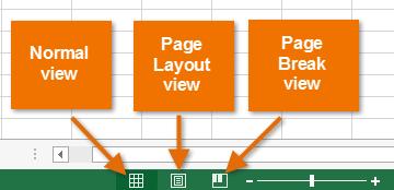 WORKSHEET VIEWS Excel 2016 has a variety of viewing options that change how your workbook is displayed.