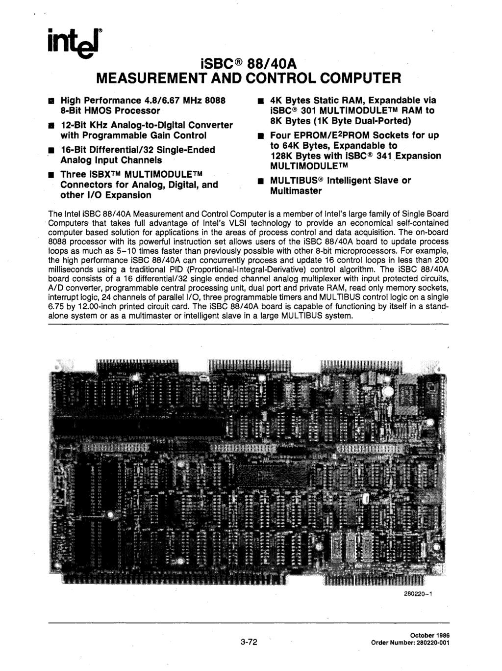 isbc 88/40A MEASUREMENT AND CONTROL COMPUTER.. High Performance 4.8/6.